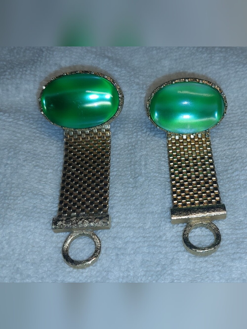 Gold-Tone Green Oval Stone Cuff Links